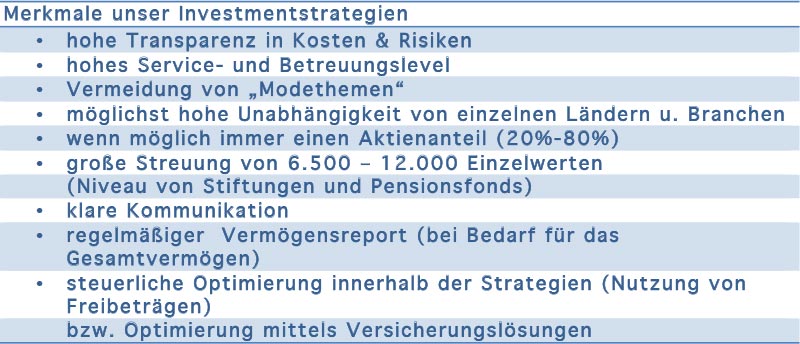 Merkmale unserer nvestmentstrategien Merkmale unserer nvestmentstrategien