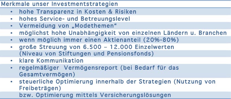 Merkmale unserer nvestmentstrategien